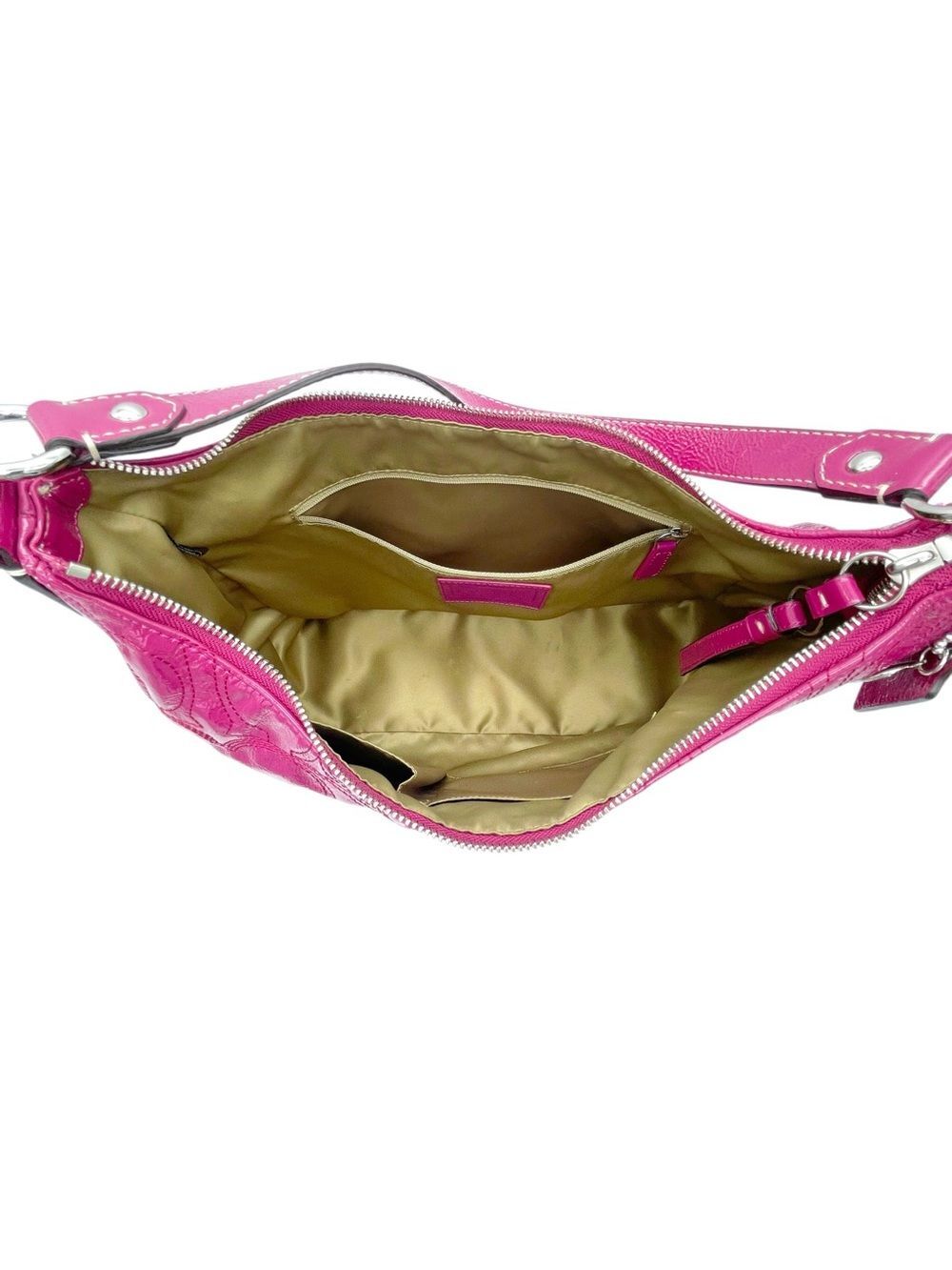Coach F19282 1941 C Stitch Patent Leather Hobo Shoulder Bag Magenta Pink Purse - Picture 12 of 15